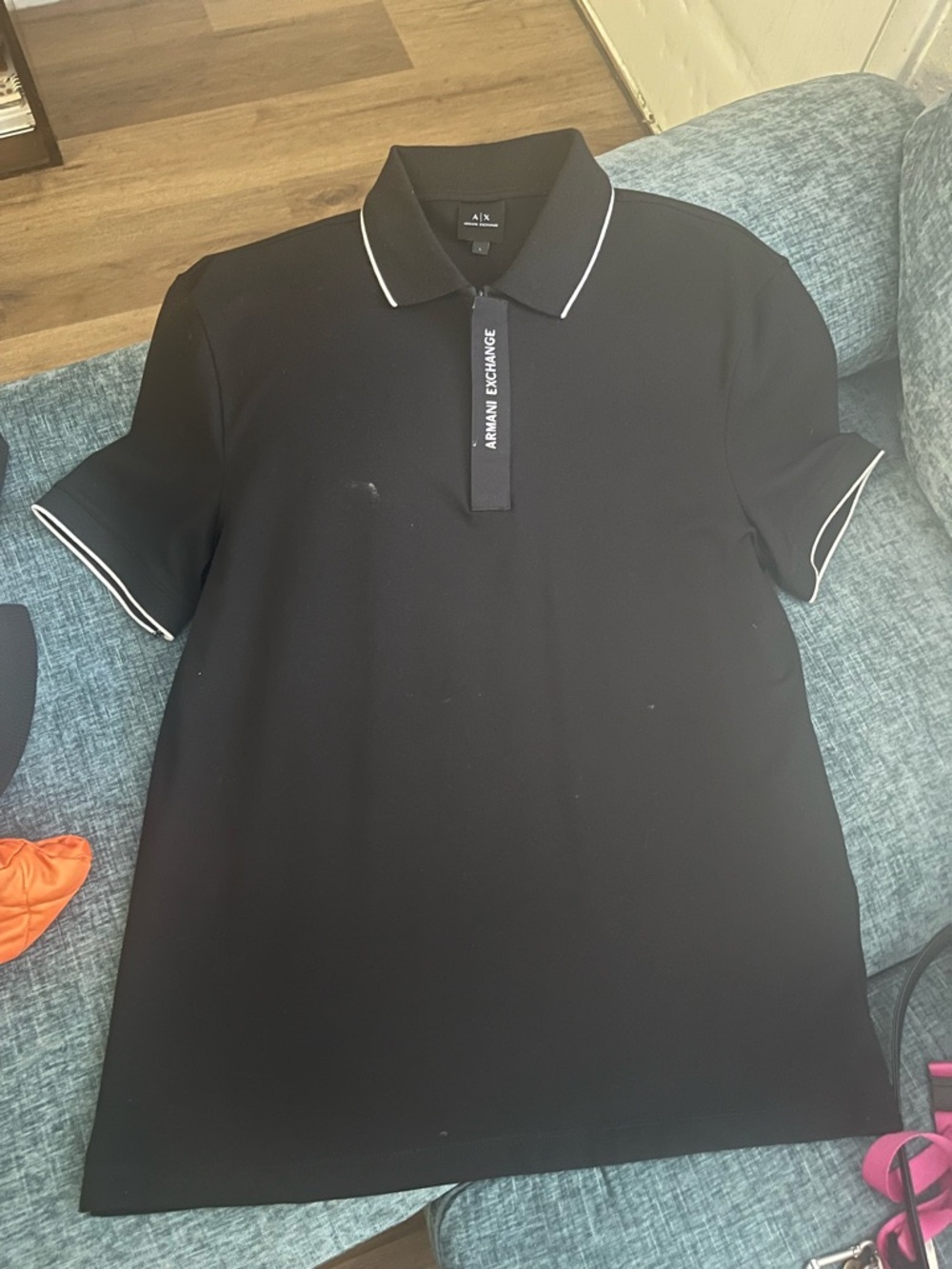 Armani Exchange Black Polo with White Contrast Trim